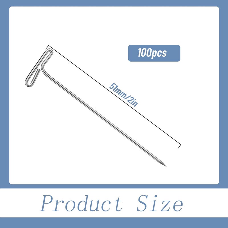 QMNNMA T Pins, 100 Pack 2 inch Sewing Pins for Blocking Knitting, Stainless Steel Push Kit with Clear Box for Foam Head, Sewing, Crocheting and Modelling - Image 2